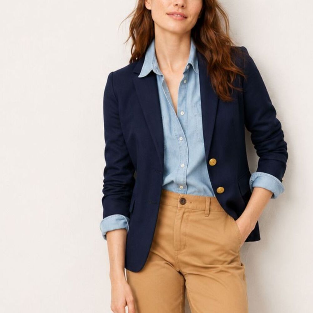 J.Crew Schoolboy Blazer Women’s 0 Navy Blue Wool Stretch Two Button Jacket